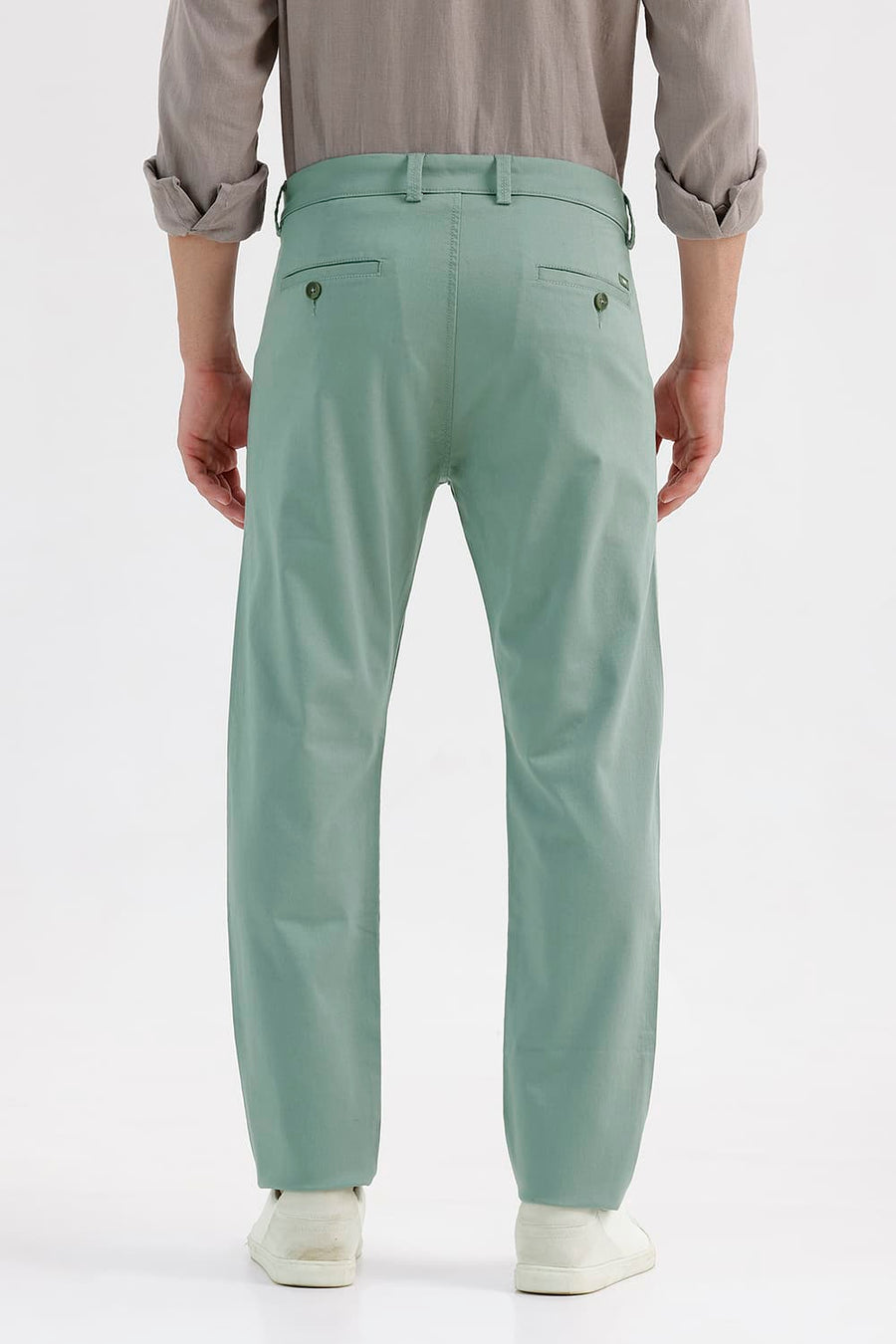BASICS TAPERED FIT GREEN MILIEU COTTON STRETCH STRUCTURE TROUSER