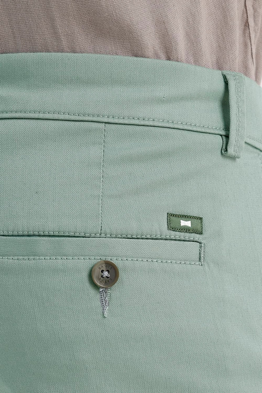 BASICS TAPERED FIT GREEN MILIEU COTTON STRETCH STRUCTURE TROUSER