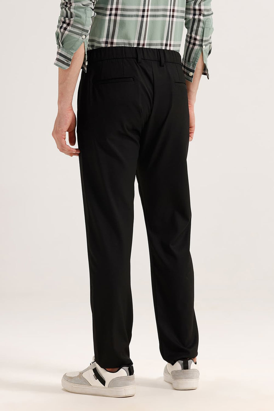 BASICS DRIFT FIT JET BLACK POLYESTER CLASSIC 4 WAY STRETCH TROUSER