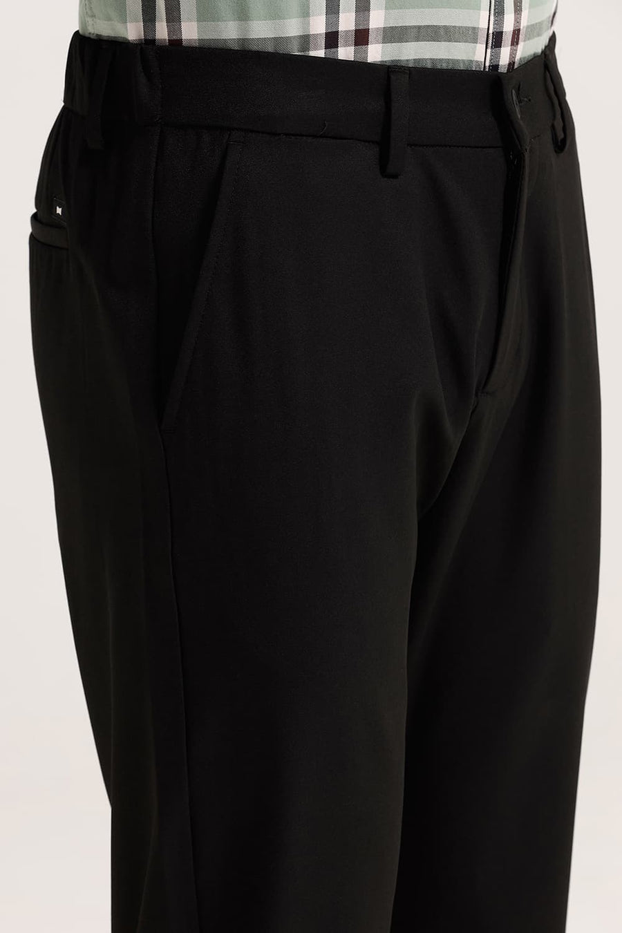 BASICS DRIFT FIT JET BLACK POLYESTER CLASSIC 4 WAY STRETCH TROUSER