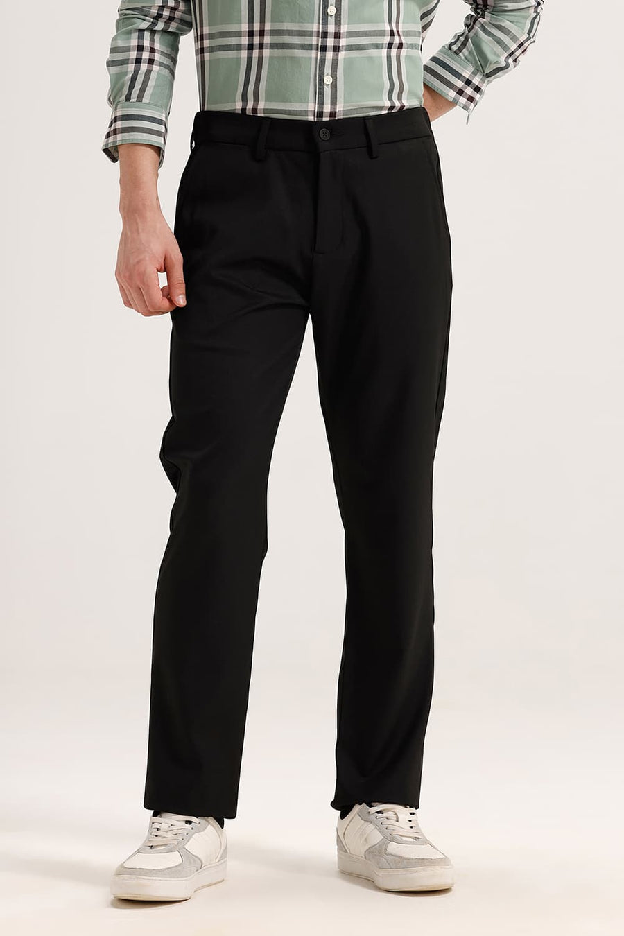BASICS DRIFT FIT JET BLACK POLYESTER CLASSIC 4 WAY STRETCH TROUSER