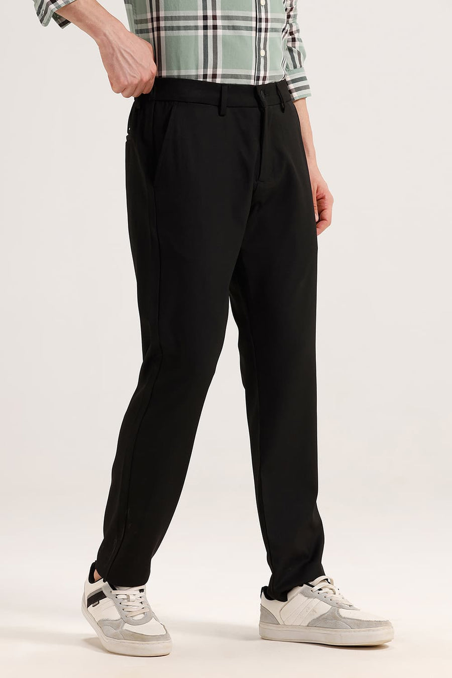 BASICS DRIFT FIT JET BLACK POLYESTER CLASSIC 4 WAY STRETCH TROUSER