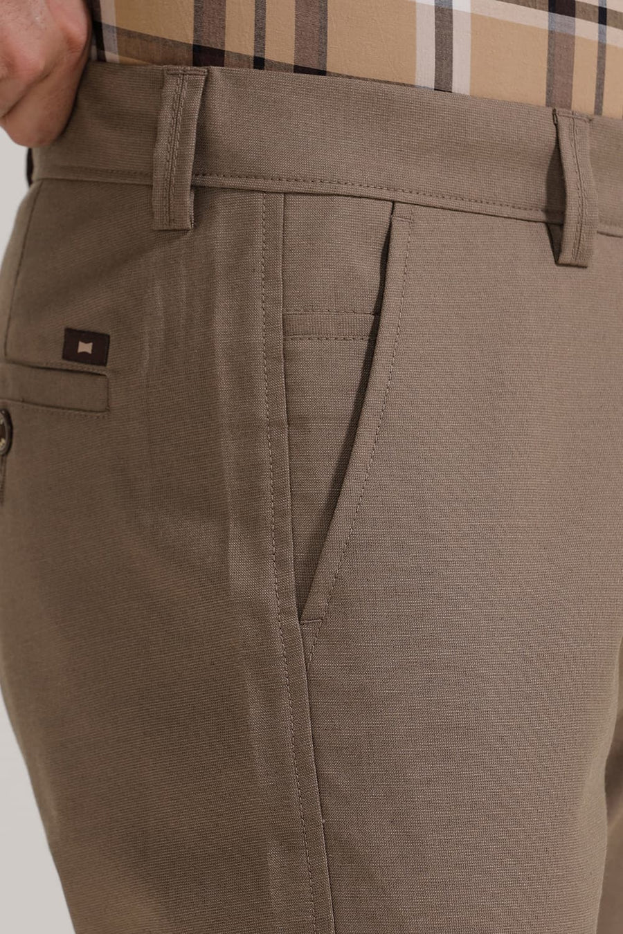 BASICS DRIFT FIT WALNUT KHAKI POLYESTER STRETCH TROUSER