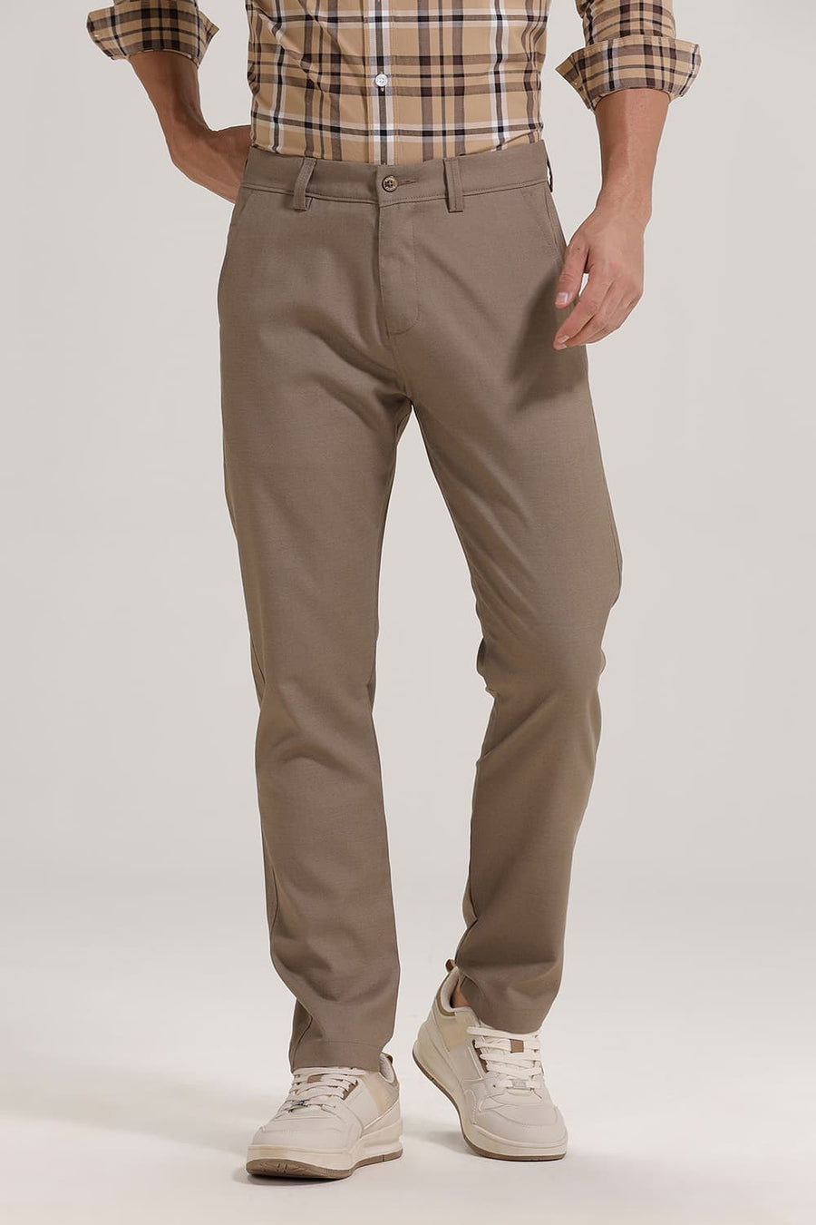 BASICS DRIFT FIT WALNUT KHAKI POLYESTER STRETCH TROUSER