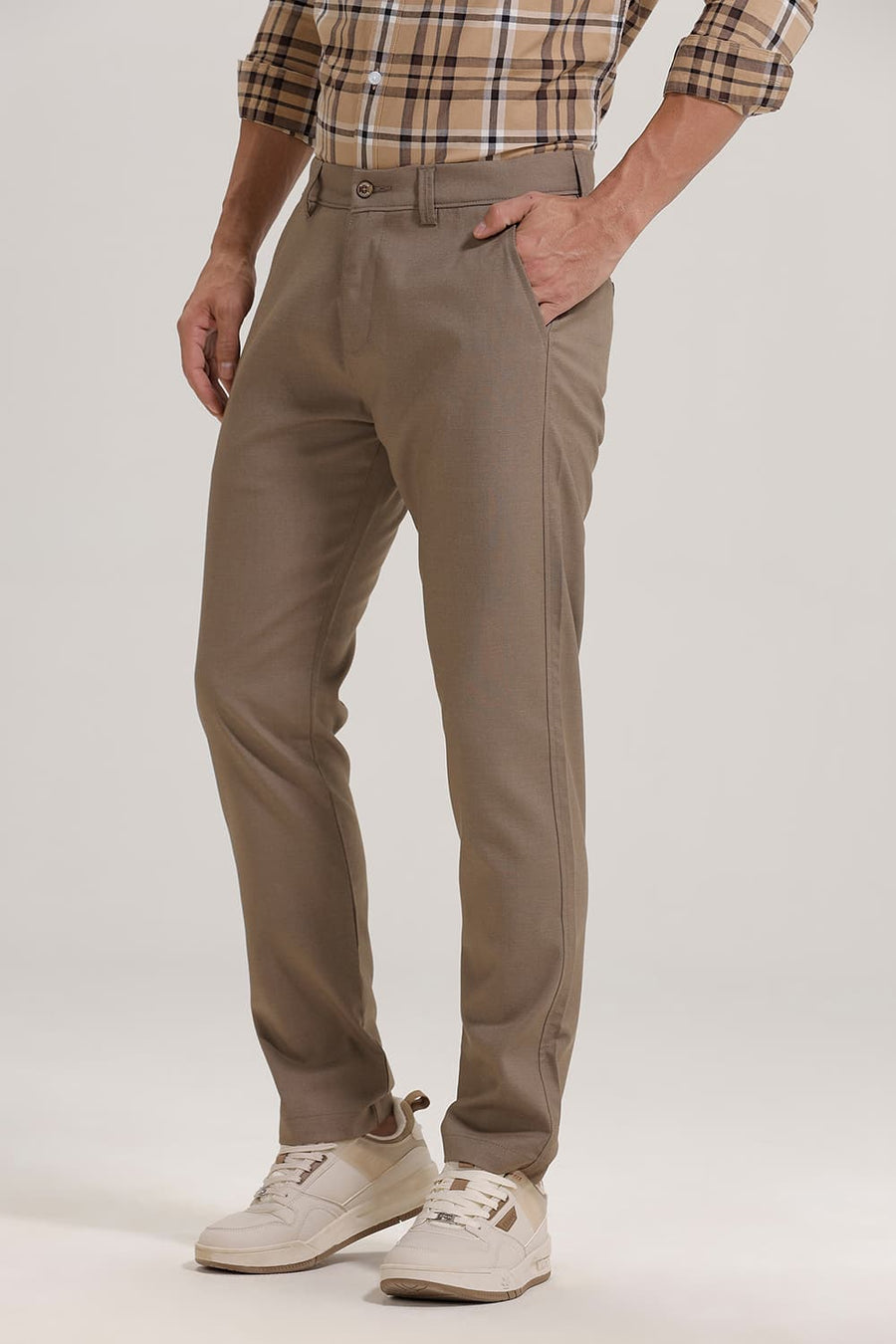 BASICS DRIFT FIT WALNUT KHAKI POLYESTER STRETCH TROUSER