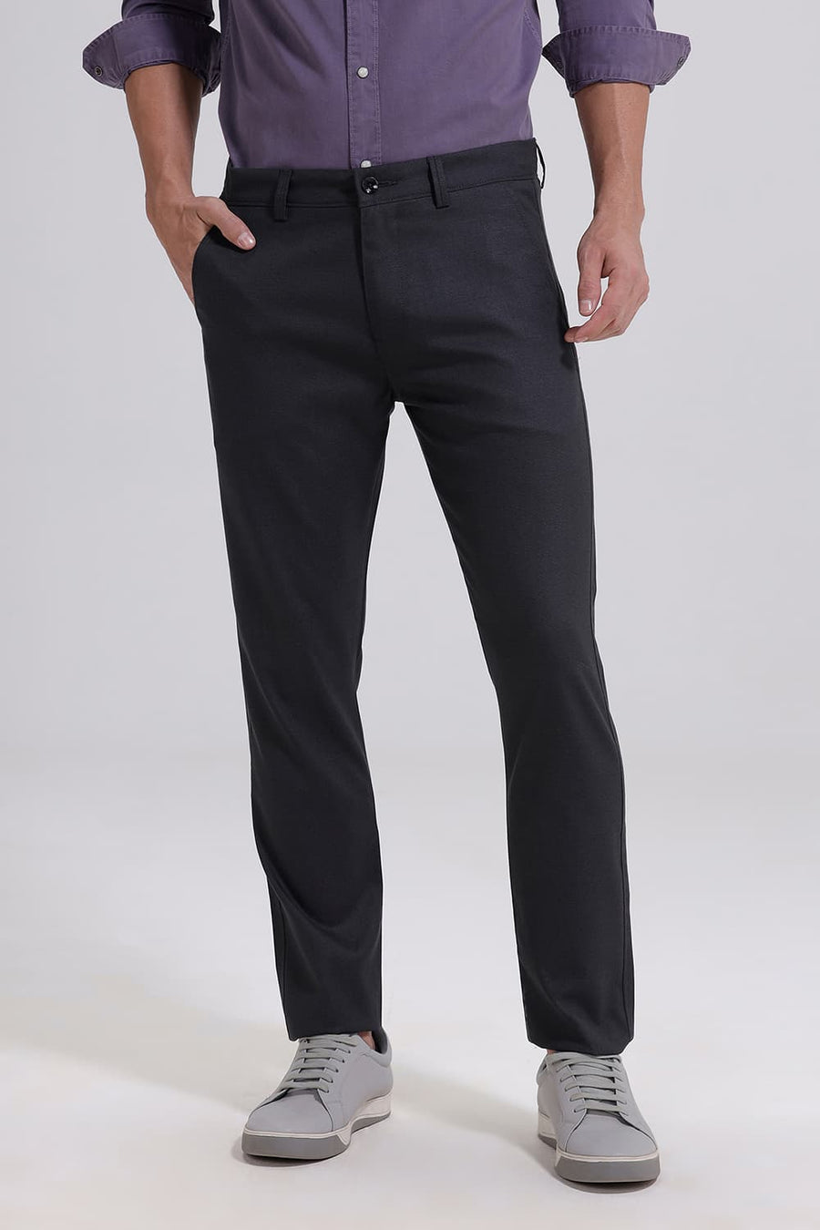 BASICS DRIFT FIT METEORITE GREY POLYESTER STRETCH TROUSER
