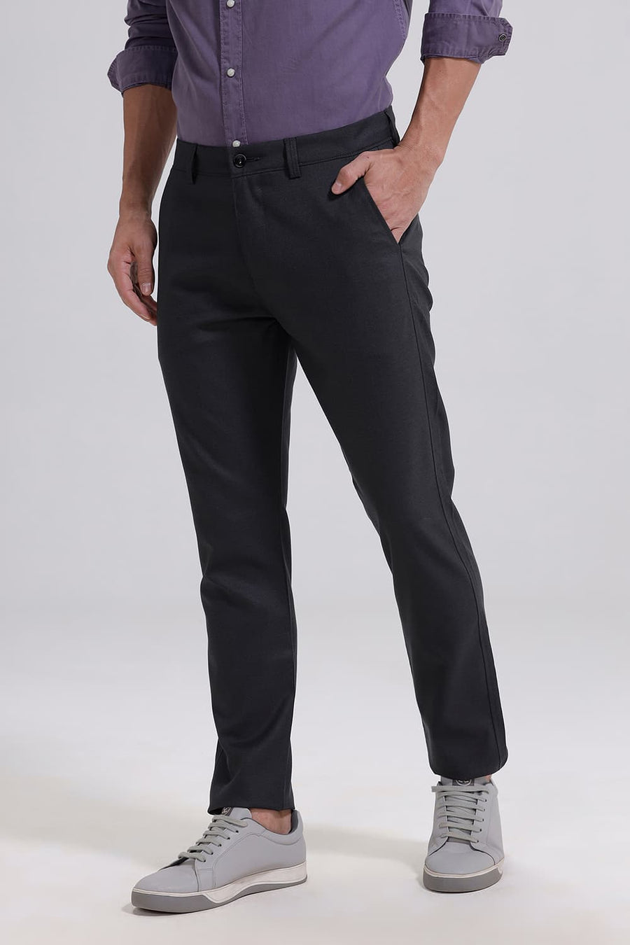 BASICS DRIFT FIT METEORITE GREY POLYESTER STRETCH TROUSER