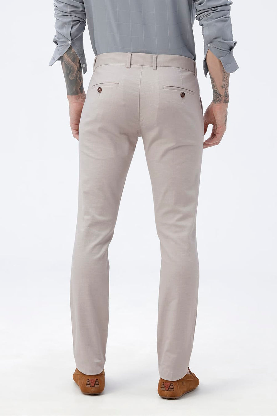 BASICS TAPERED FIT ETHEREA PINK COTTON STRETCH STRUCTURE TROUSER