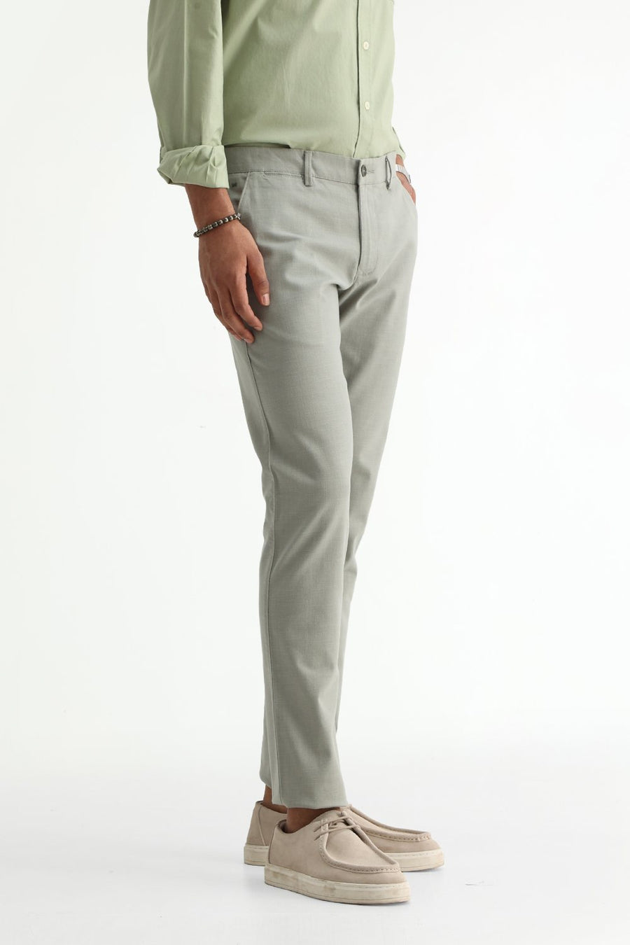 BASICS TAPERED FIT FOREST FOG GREEN COTTON STRETCH STRUCTURE TROUSER