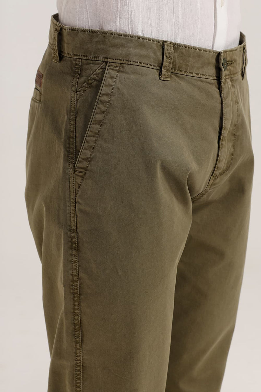 BASICS DRIFT FIT WINTER MOSS OLIVE COTTON STRETCH TWILL TROUSER
