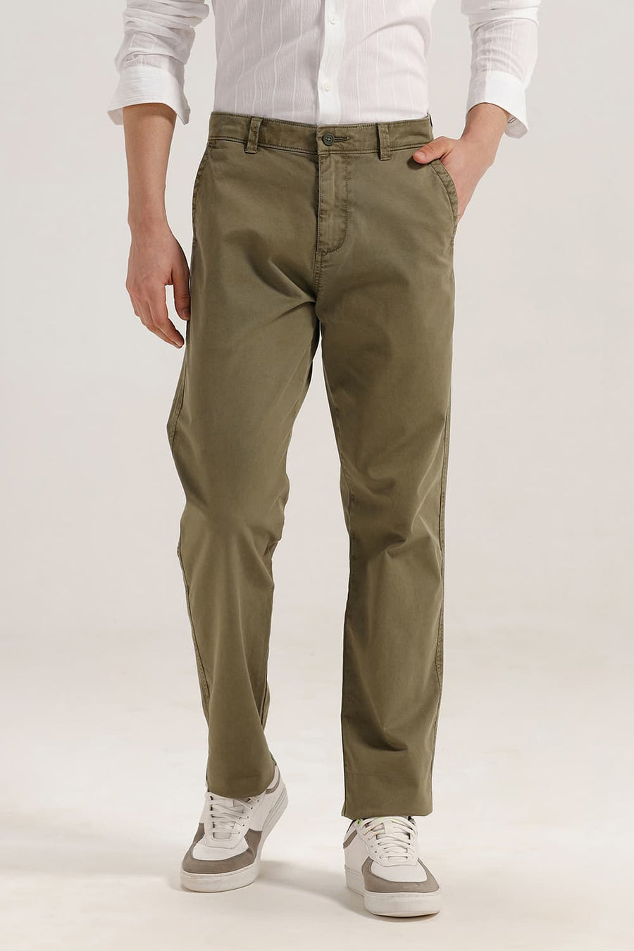 BASICS DRIFT FIT WINTER MOSS OLIVE COTTON STRETCH TWILL TROUSER