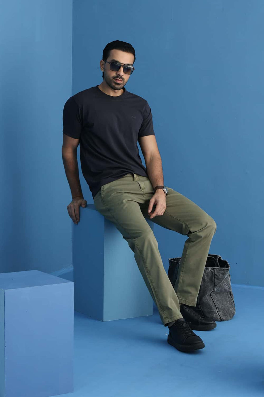 Basics Drift Fit Winter Moss Olive Cotton Stretch Twill Trouser