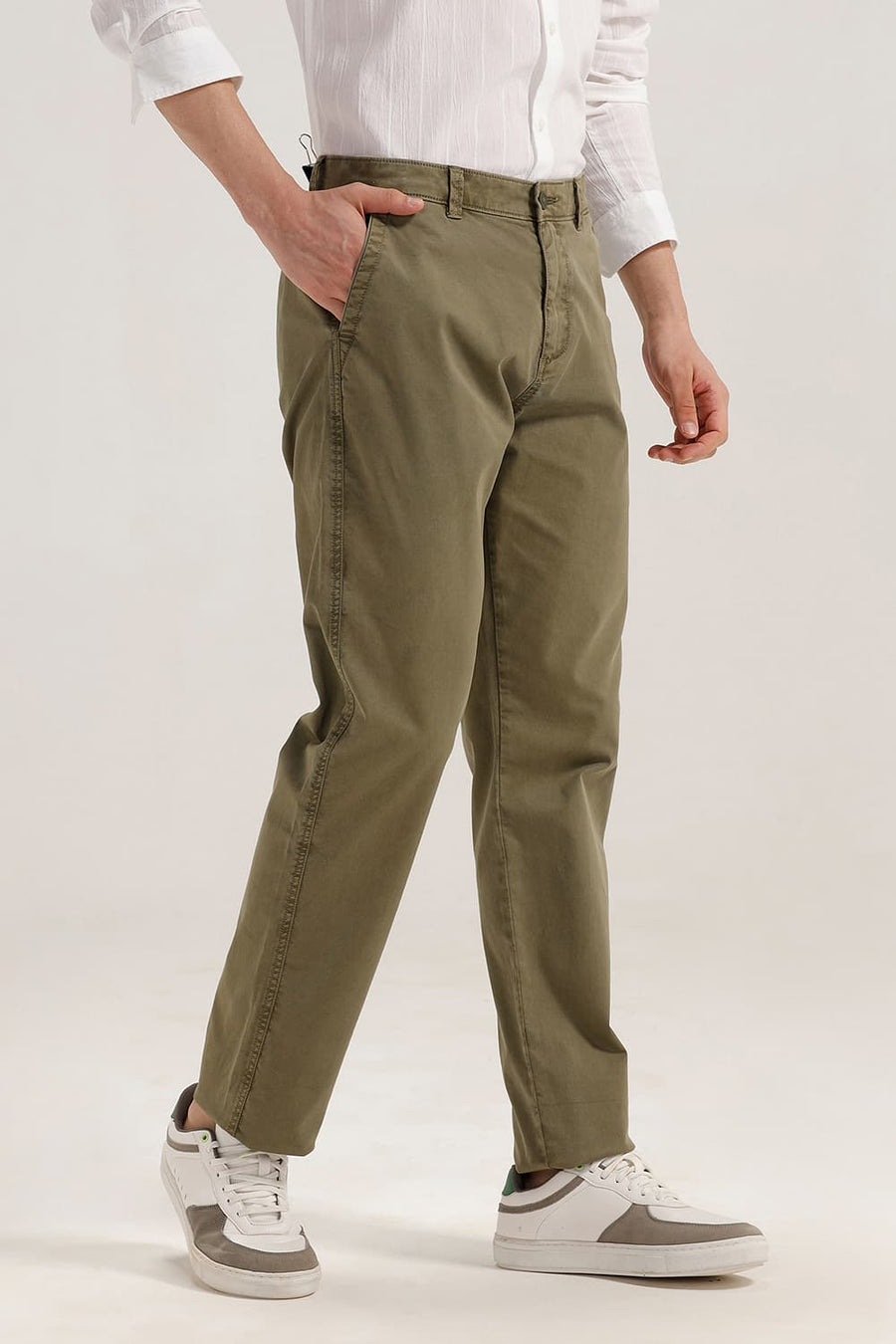 BASICS DRIFT FIT WINTER MOSS OLIVE COTTON STRETCH TWILL TROUSER