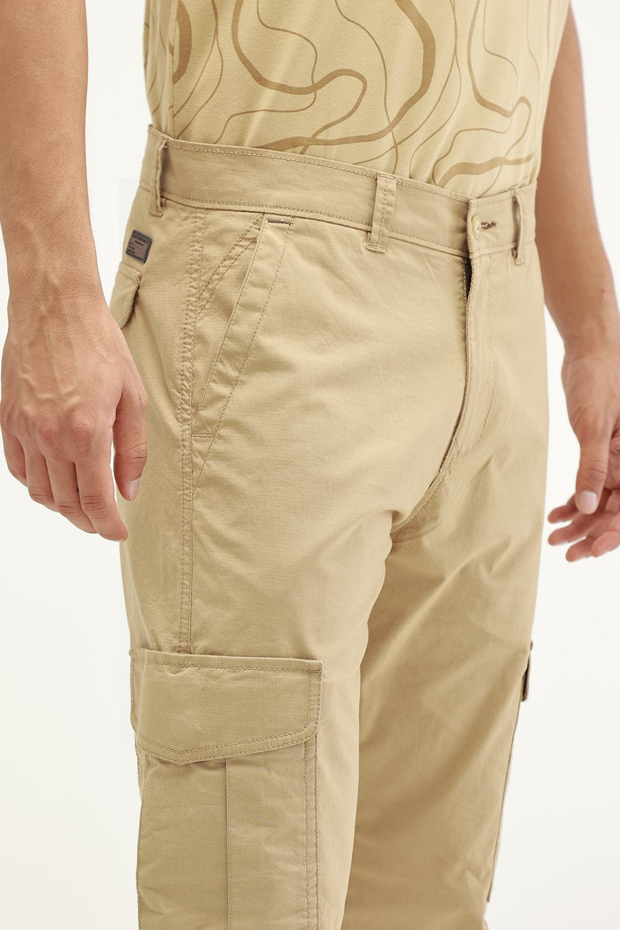 BASICS DRIFT FIT LARK KHAKI COTTON STRETCH RIBSTOP DOBBY TROUSER