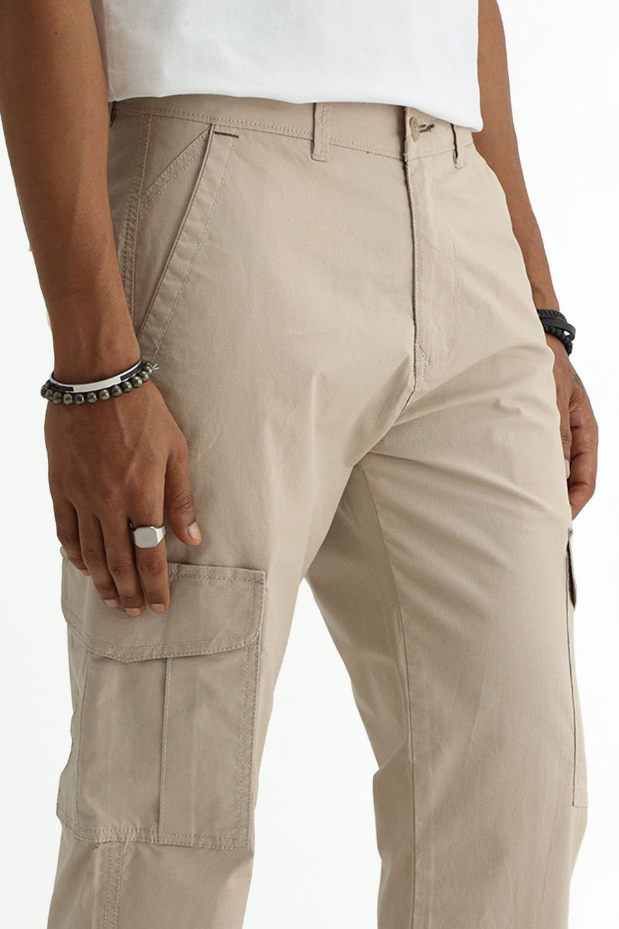 BASICS DRIFT FIT DOESKIN BEIGE COTTON STRETCH RIBSTOP DOBBY TROUSER