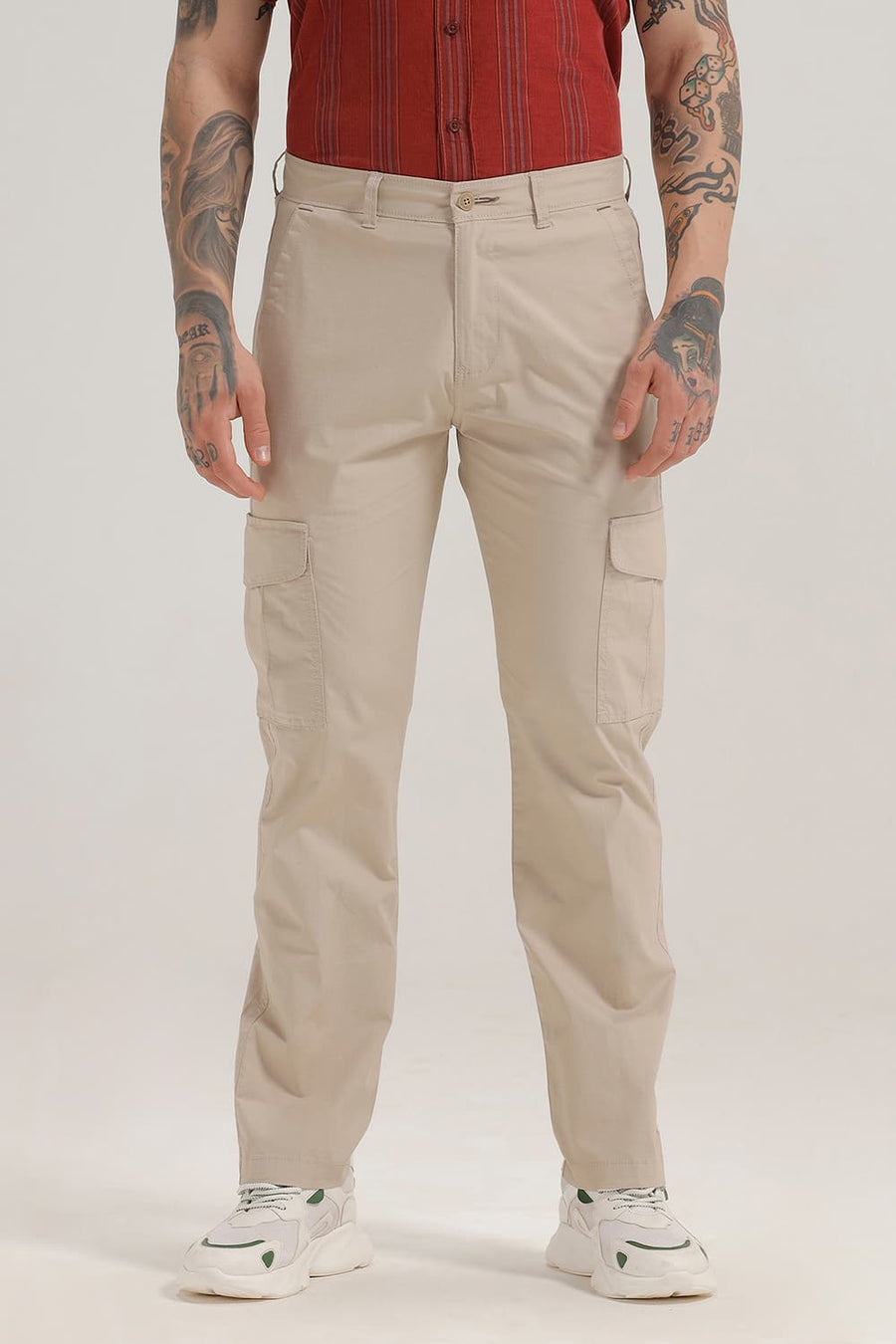 BASICS DRIFT FIT DOESKIN BEIGE COTTON STRETCH RIBSTOP DOBBY TROUSER