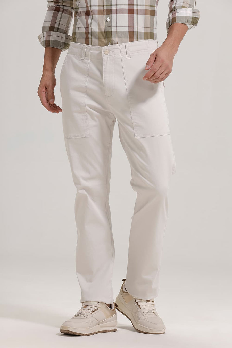 BASICS DRIFT FIT PUMICE STONE ECRU COTTON STRETCH TROUSER