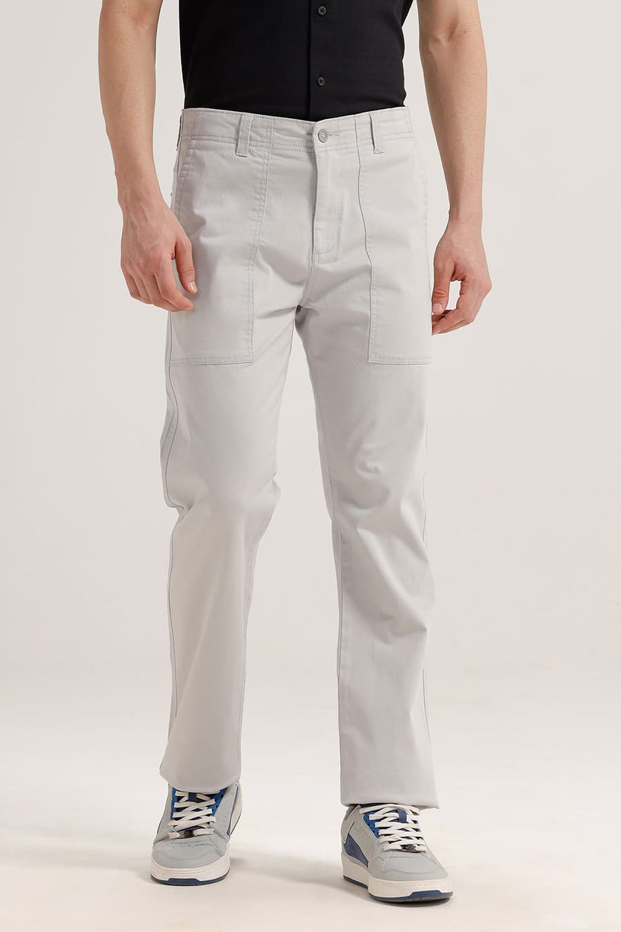 BASICS DRIFT FIT MISTED MORN GREY COTTON STRETCH TROUSER