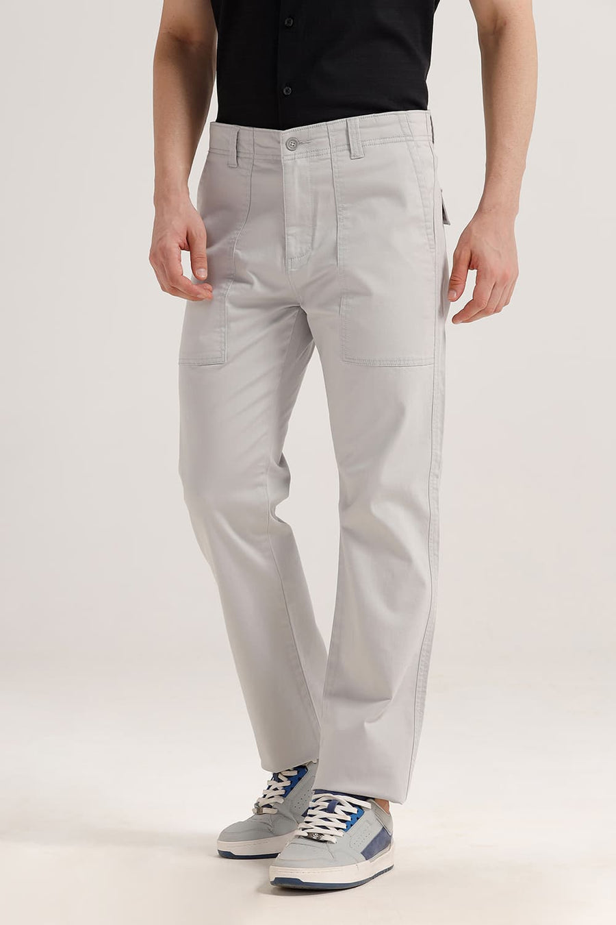 BASICS DRIFT FIT MISTED MORN GREY COTTON STRETCH TROUSER