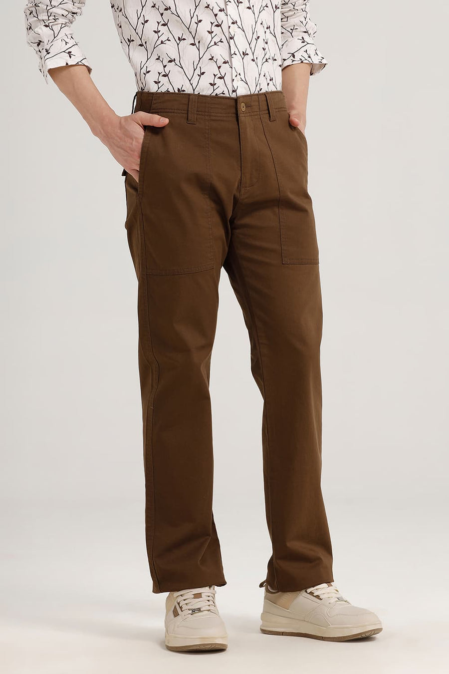 BASICS DRIFT FIT DESERT PALM KHAKI COTTON STRETCH TROUSER