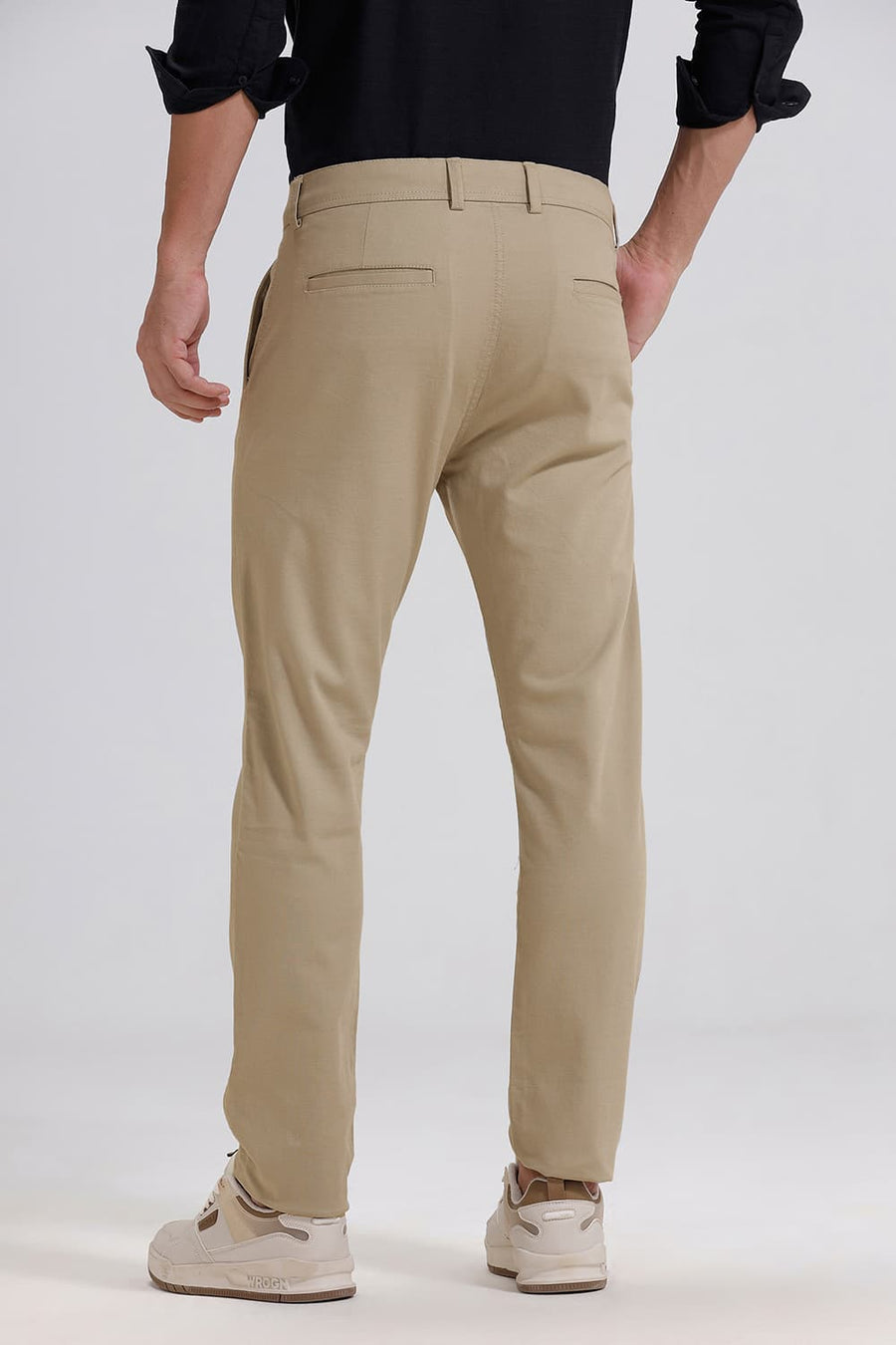 BASICS TAPERED FIT STRING STONE COTTON VISCOSE STRETCH TROUSER