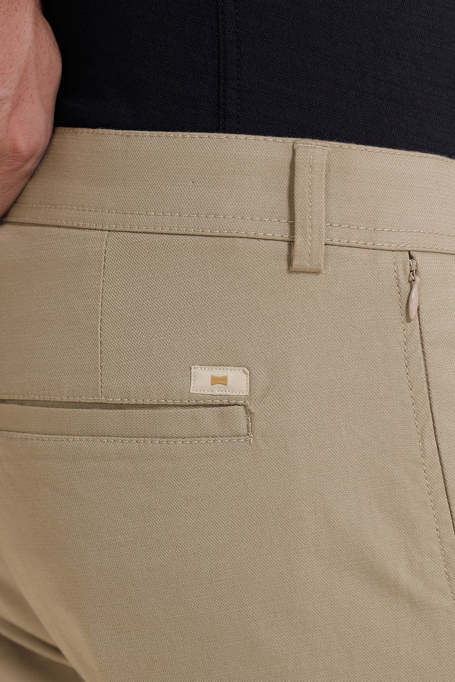 BASICS TAPERED FIT STRING STONE COTTON VISCOSE STRETCH TROUSER