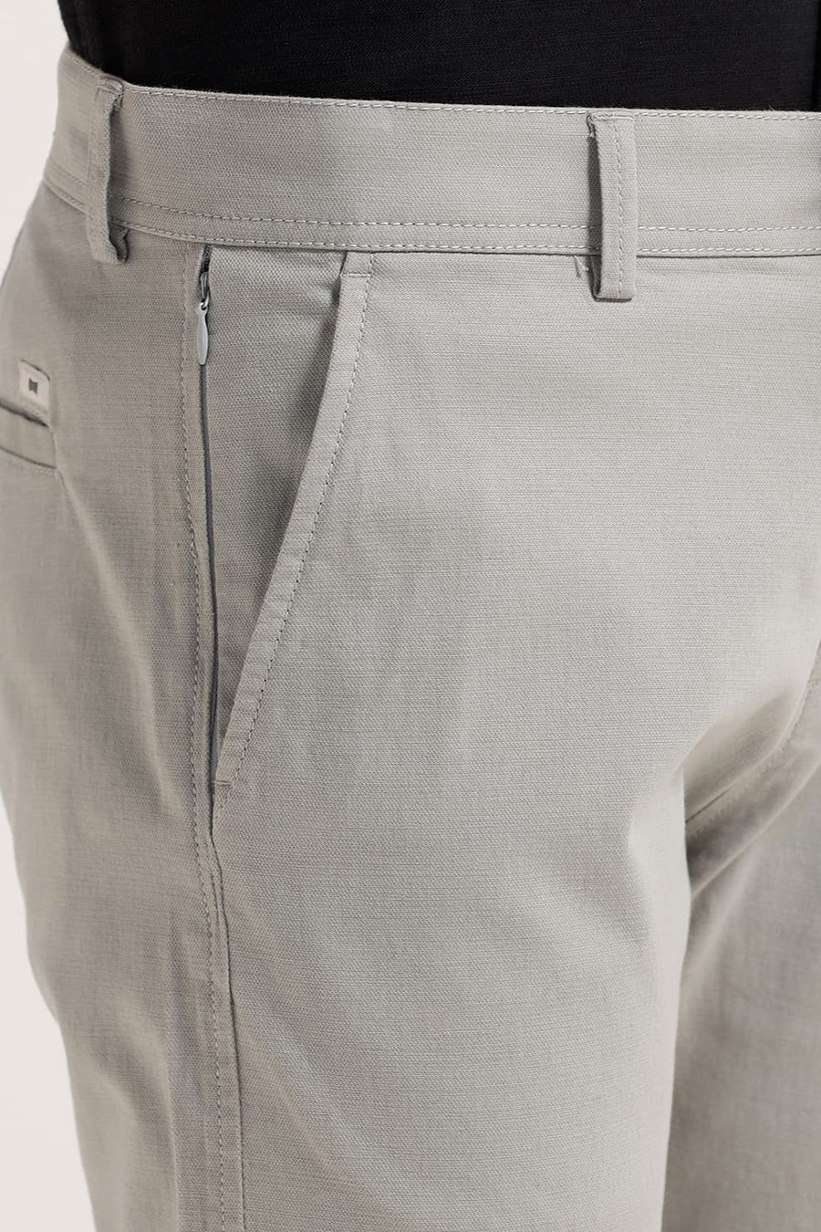 BASICS TAPERED FIT LIMESTONE GREY COTTON VISCOSE STRETCH TROUSER
