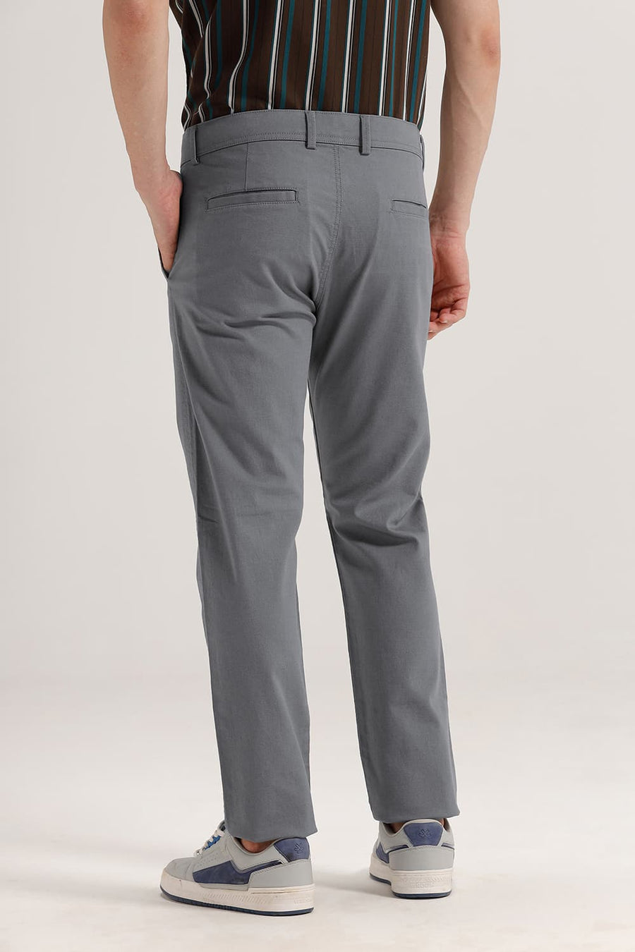 BASICS TAPERED FIT STEEL GREY COTTON VISCOSE STRETCH TROUSER