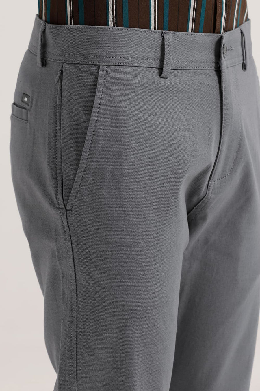 BASICS TAPERED FIT STEEL GREY COTTON VISCOSE STRETCH TROUSER