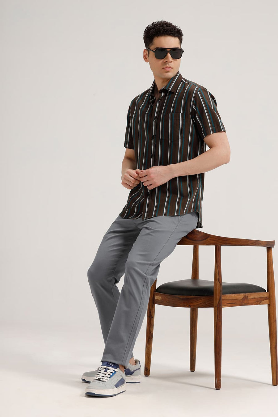 BASICS TAPERED FIT STEEL GREY COTTON VISCOSE STRETCH TROUSER