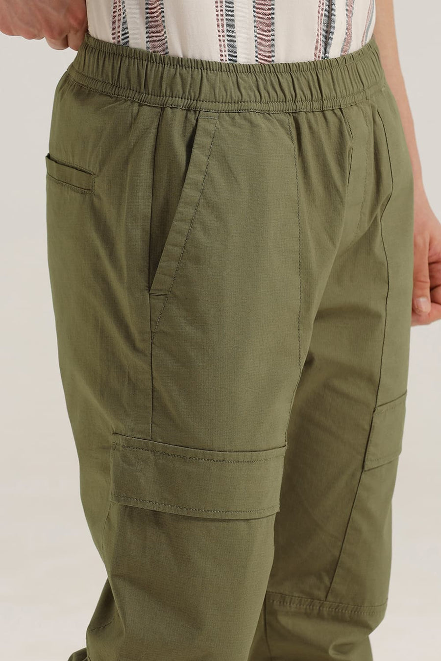 BASICS DRIFT FIT OLIVE NIGHT COTTON STRETCH RIBSTOP DOBBY TROUSER