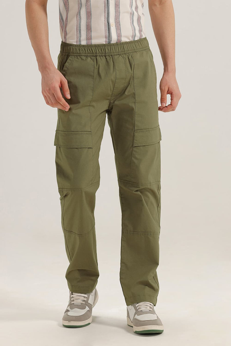 BASICS DRIFT FIT OLIVE NIGHT COTTON STRETCH RIBSTOP DOBBY TROUSER