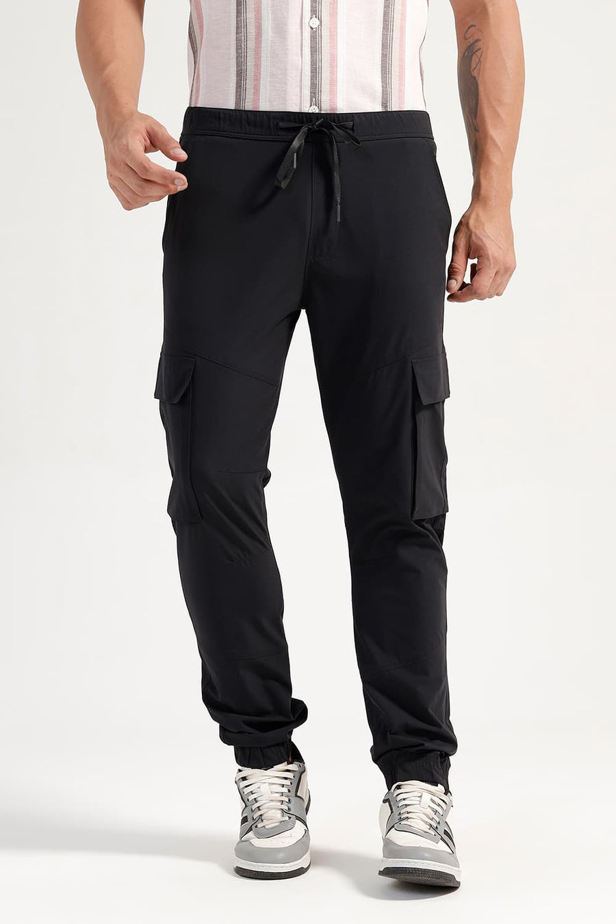 BASICS DRIFT FIT ANTHRACITE BLACK POLYESTER TROUSER