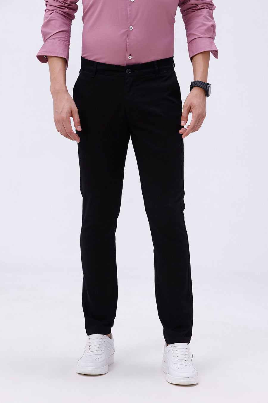 BASICS SKINNY FIT PHANTOM BLACK COTTON STRETCH TROUSER