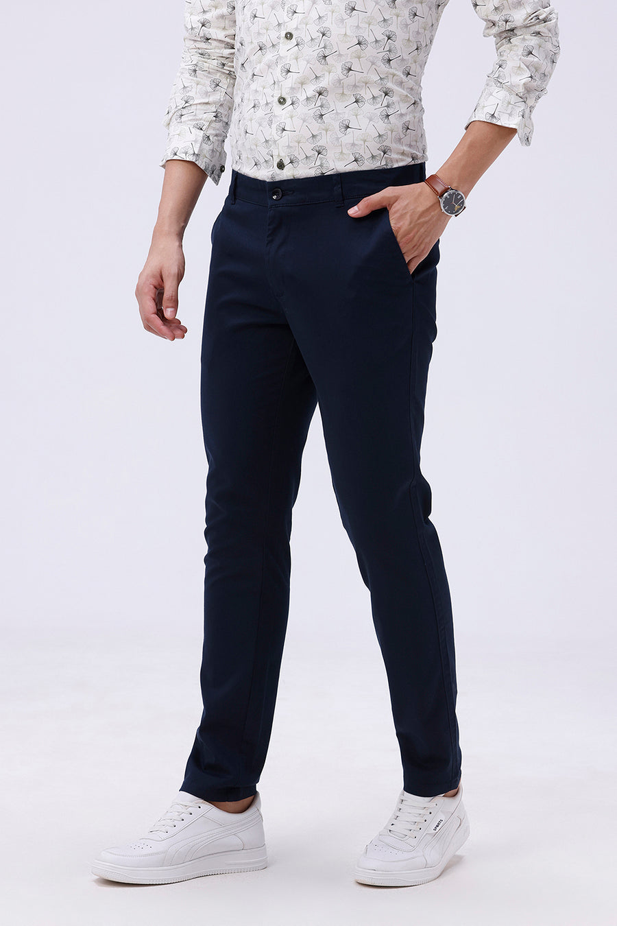 BASICS SKINNY FIT BLUBERRY NAVY COTTON STRETCH TROUSER