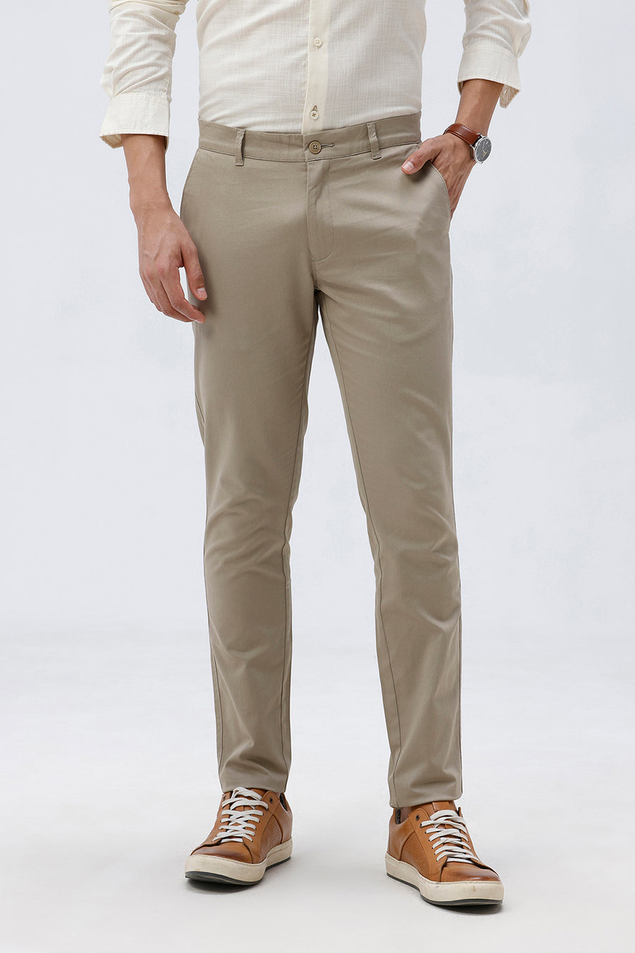 BASICS SKINNY FIT SILER SAGE KHAKI COTTON STRETCH TROUSER