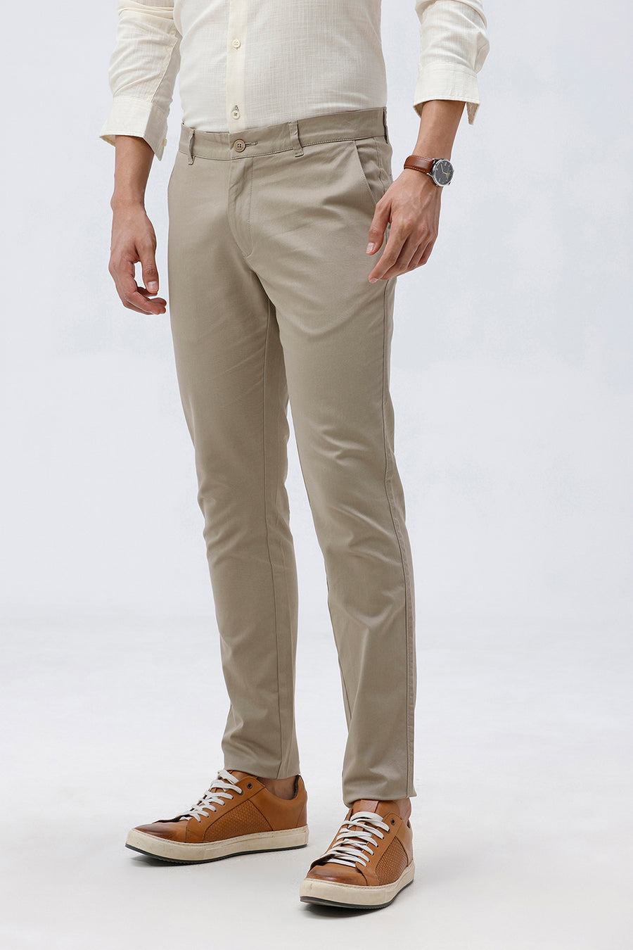 BASICS SKINNY FIT SILER SAGE KHAKI COTTON STRETCH TROUSER