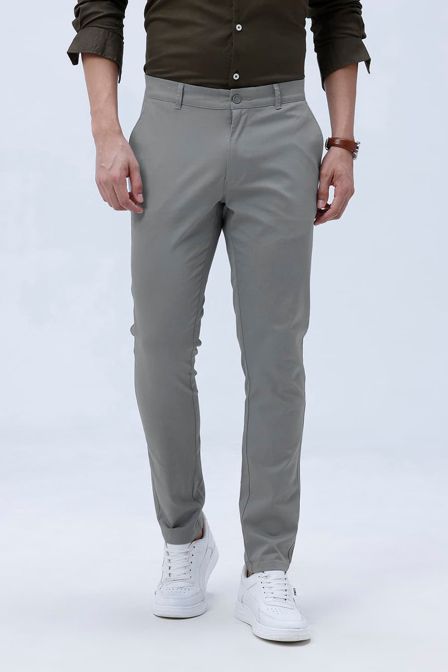 BASICS SKINNY FIT UNDER WORLD GREY COTTON STRETCH TROUSER