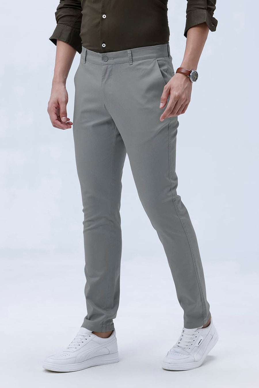 BASICS SKINNY FIT UNDER WORLD GREY COTTON STRETCH TROUSER
