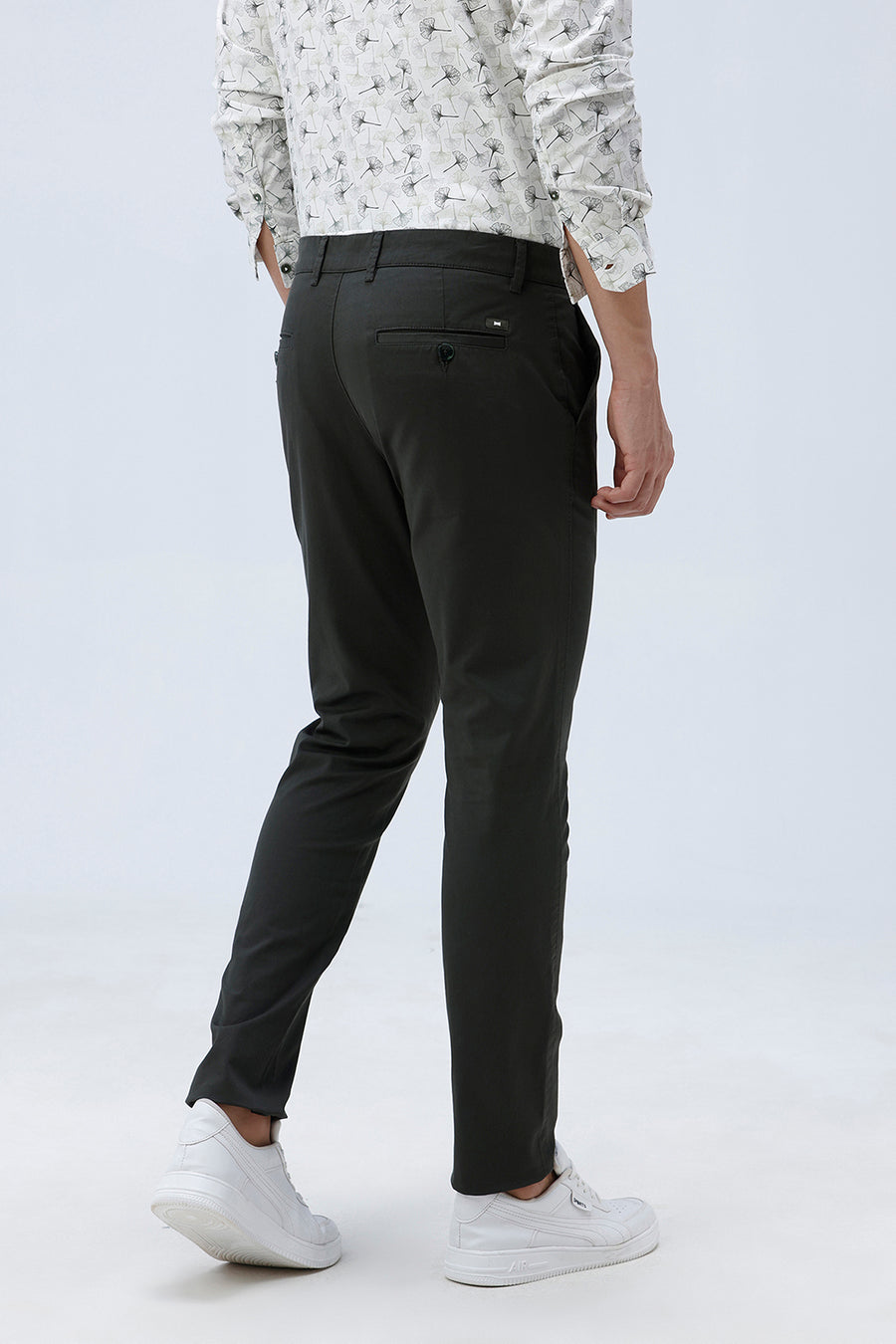 BASICS SKINNY FIT DEEP FOREST OLIVE COTTON STRETCH TROUSER