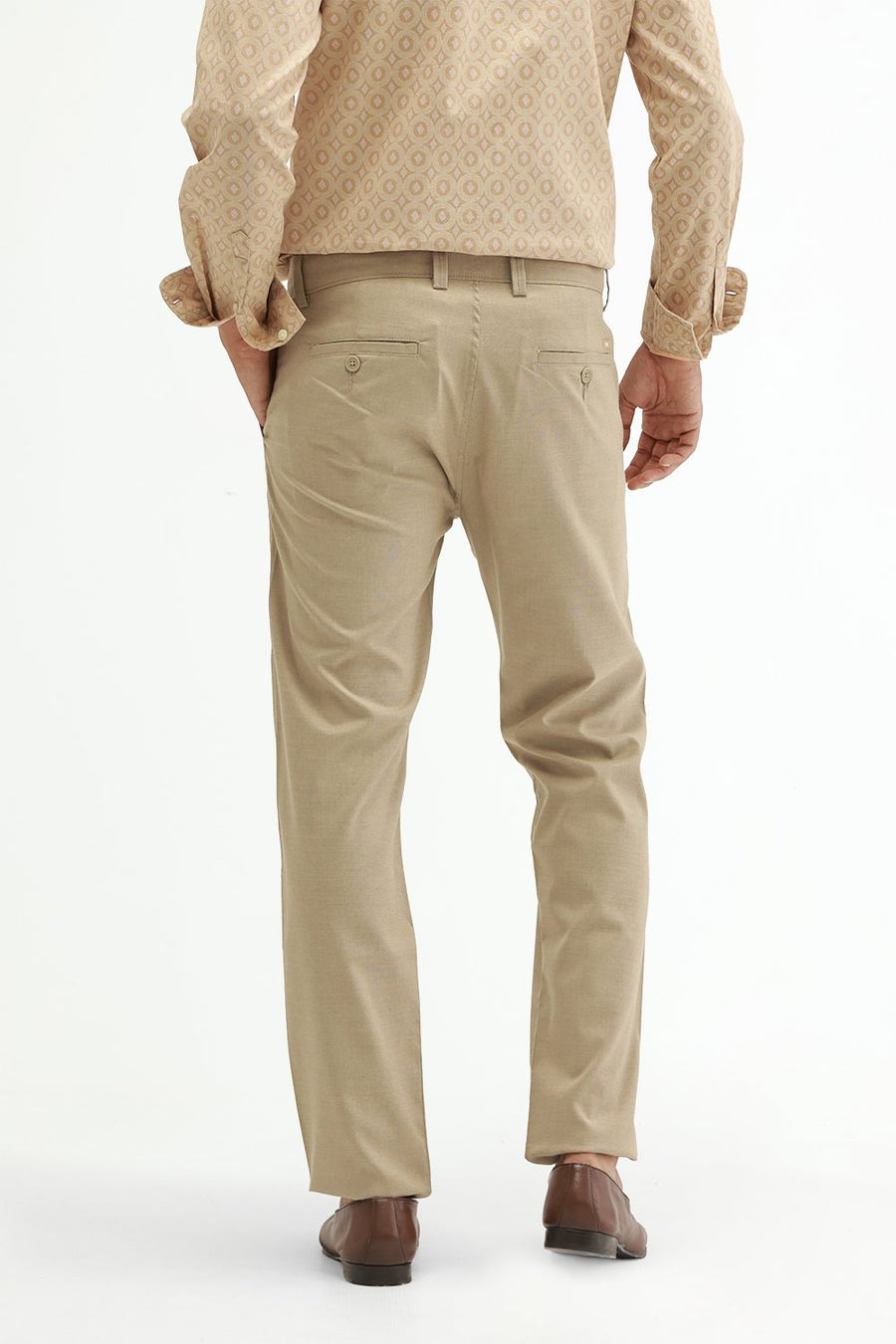 BASICS DRIFT FIT NOMAD KHAKI POLYESTER VISCOSE STRETCH STRUCTURE TROUSER