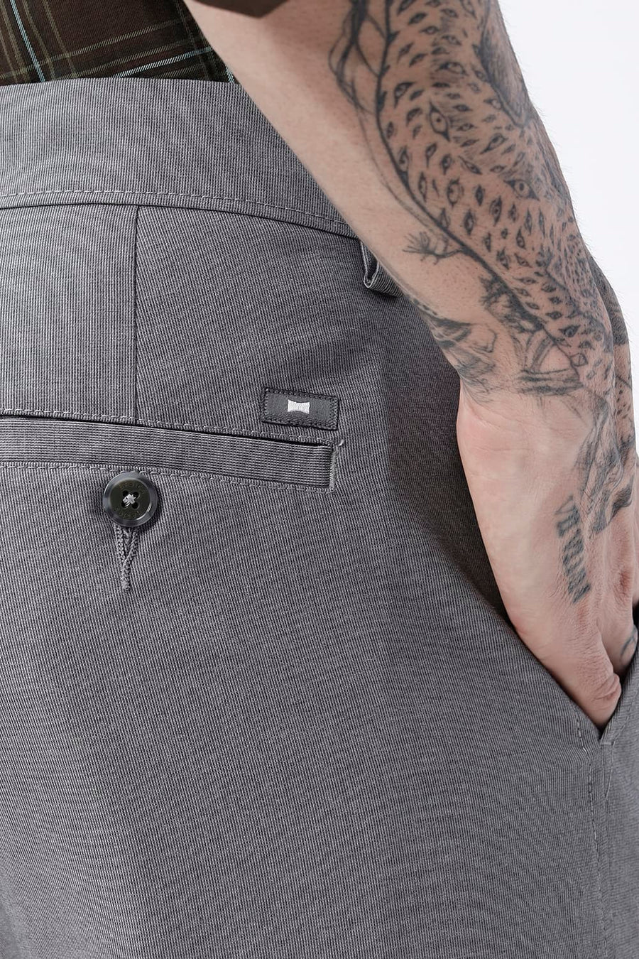 BASICS DRIFT FIT SILENT STORM GREY POLYESTER VISCOSE STRETCH STRUCTURE TROUSER