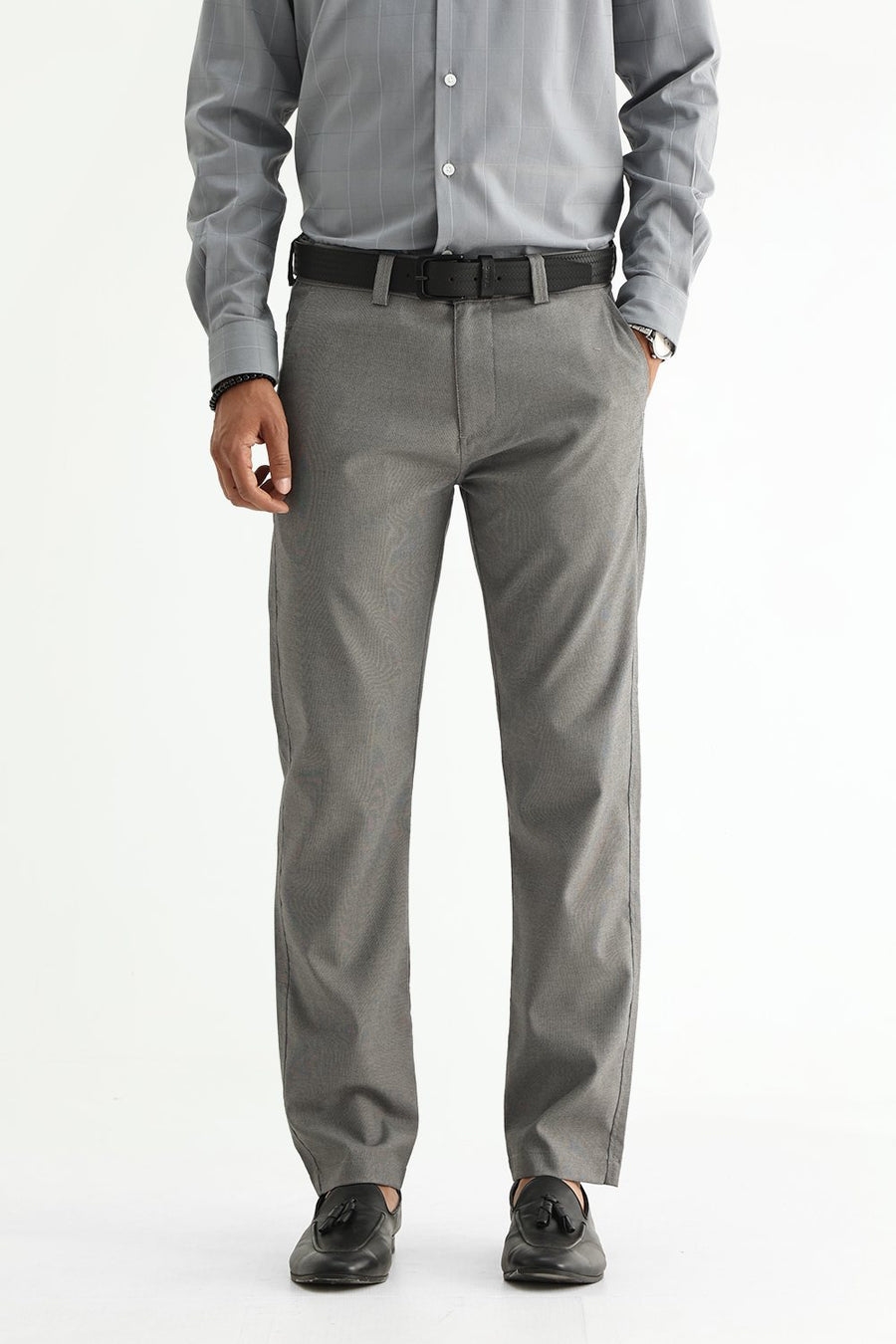 BASICS DRIFT FIT SILENT STORM GREY POLYESTER VISCOSE STRETCH STRUCTURE TROUSER