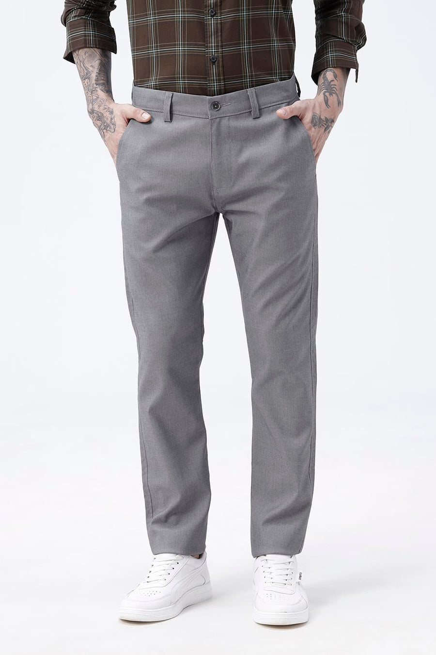 BASICS DRIFT FIT SILENT STORM GREY POLYESTER VISCOSE STRETCH STRUCTURE TROUSER