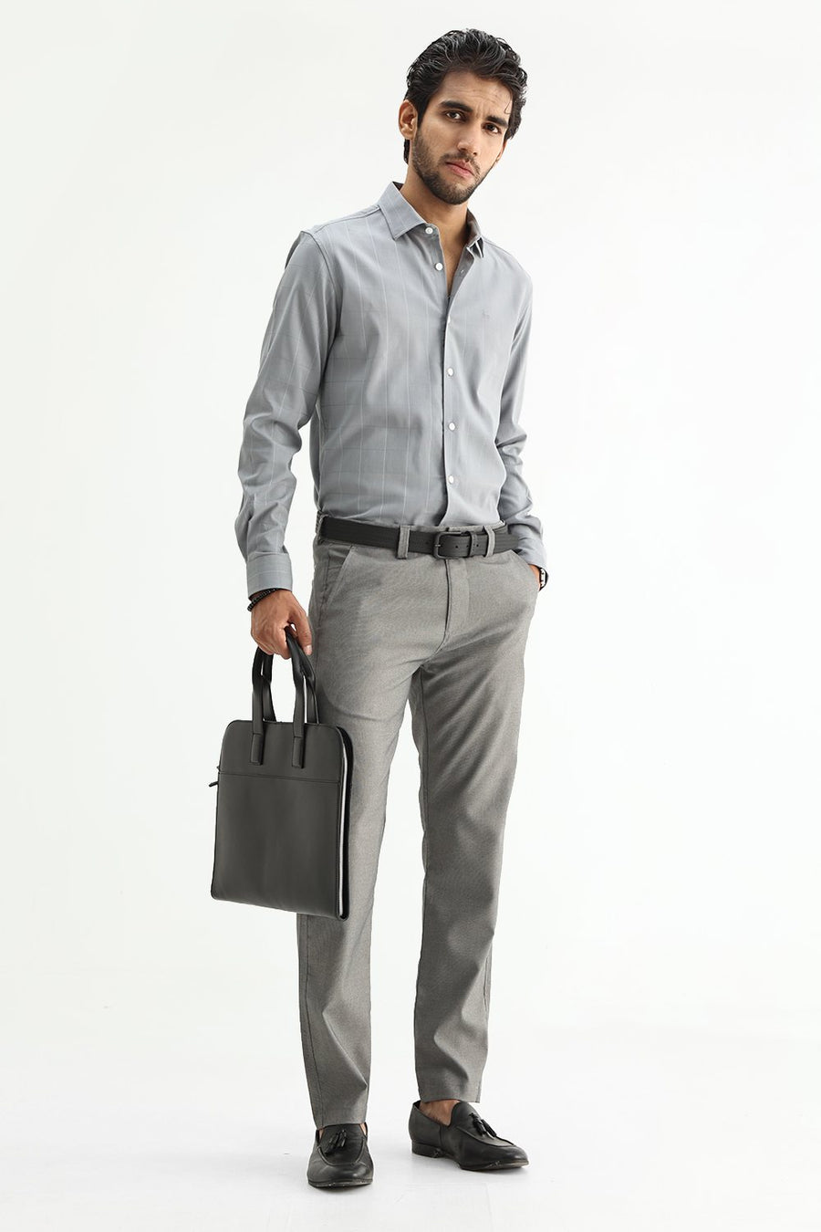 BASICS DRIFT FIT SILENT STORM GREY POLYESTER VISCOSE STRETCH STRUCTURE TROUSER