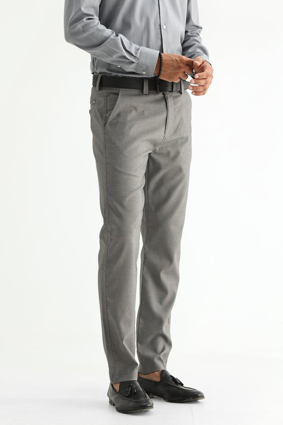 BASICS DRIFT FIT SILENT STORM GREY POLYESTER VISCOSE STRETCH STRUCTURE TROUSER