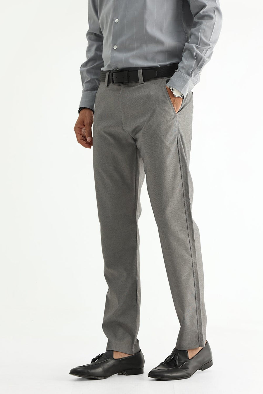 BASICS DRIFT FIT SILENT STORM GREY POLYESTER VISCOSE STRETCH STRUCTURE TROUSER