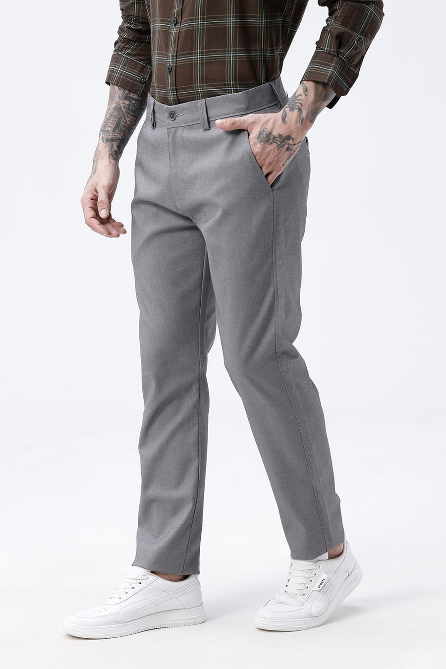 BASICS DRIFT FIT SILENT STORM GREY POLYESTER VISCOSE STRETCH STRUCTURE TROUSER