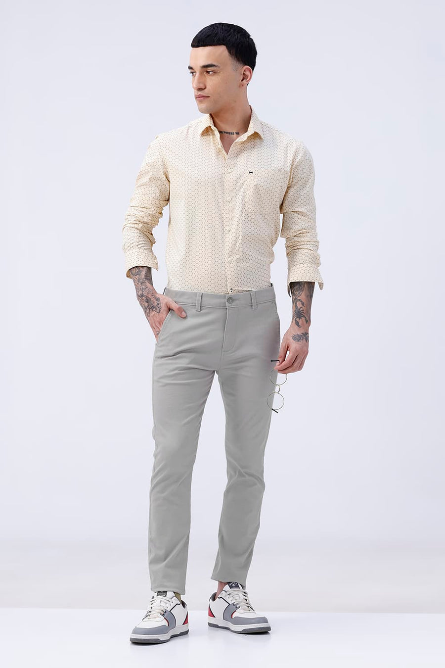 BASICS TAPERED FIT  COTTON STRETCH STRUCTURE TROUSER