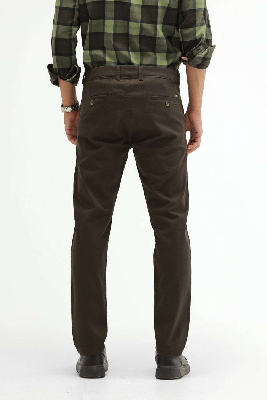BASICS TAPERED FIT FOREST NIGHT OLIVE COTTON STRETCH STRUCTURE TROUSER